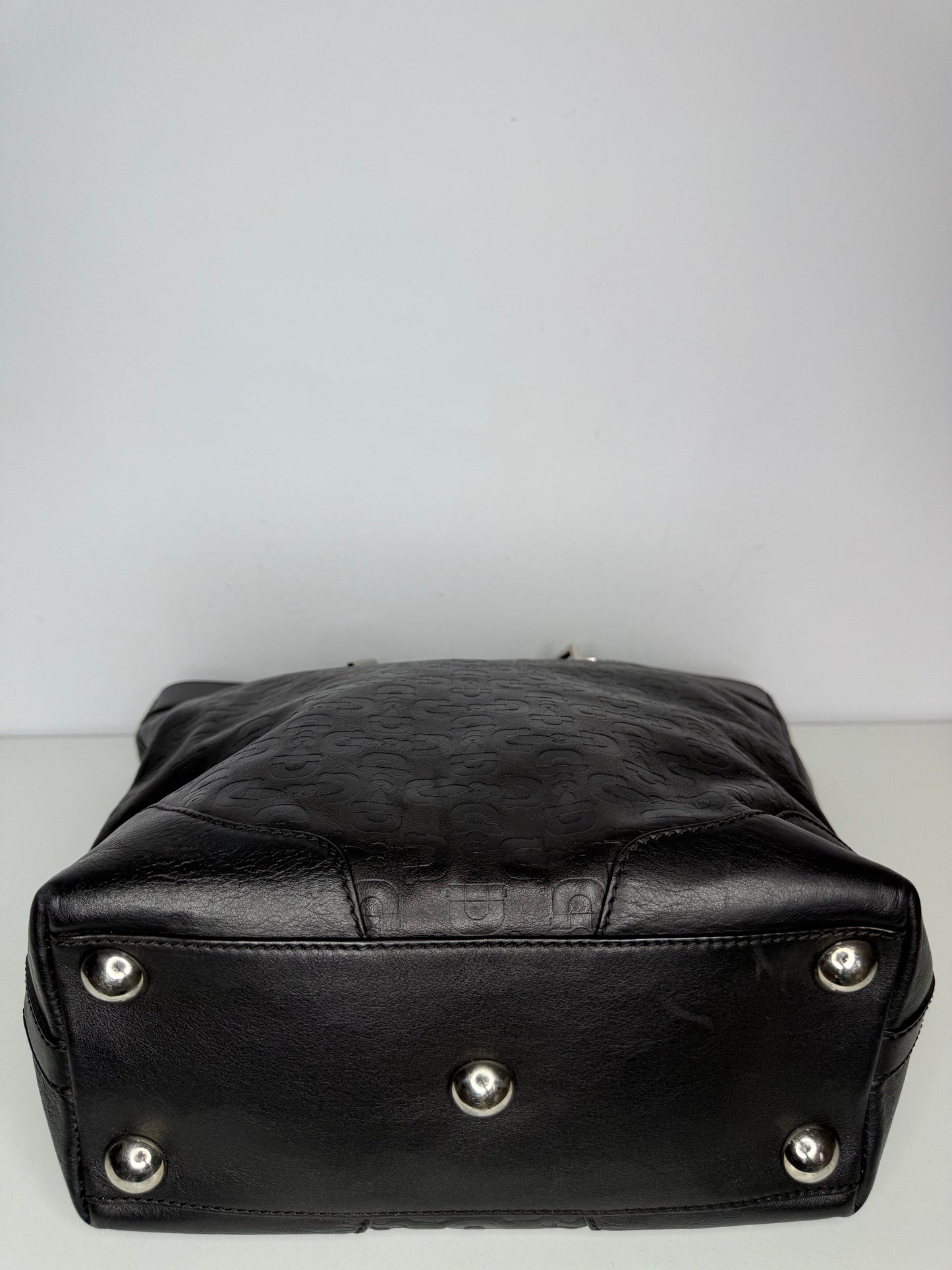 Gucci Black Embossed Leather Horsebit Tote Bag