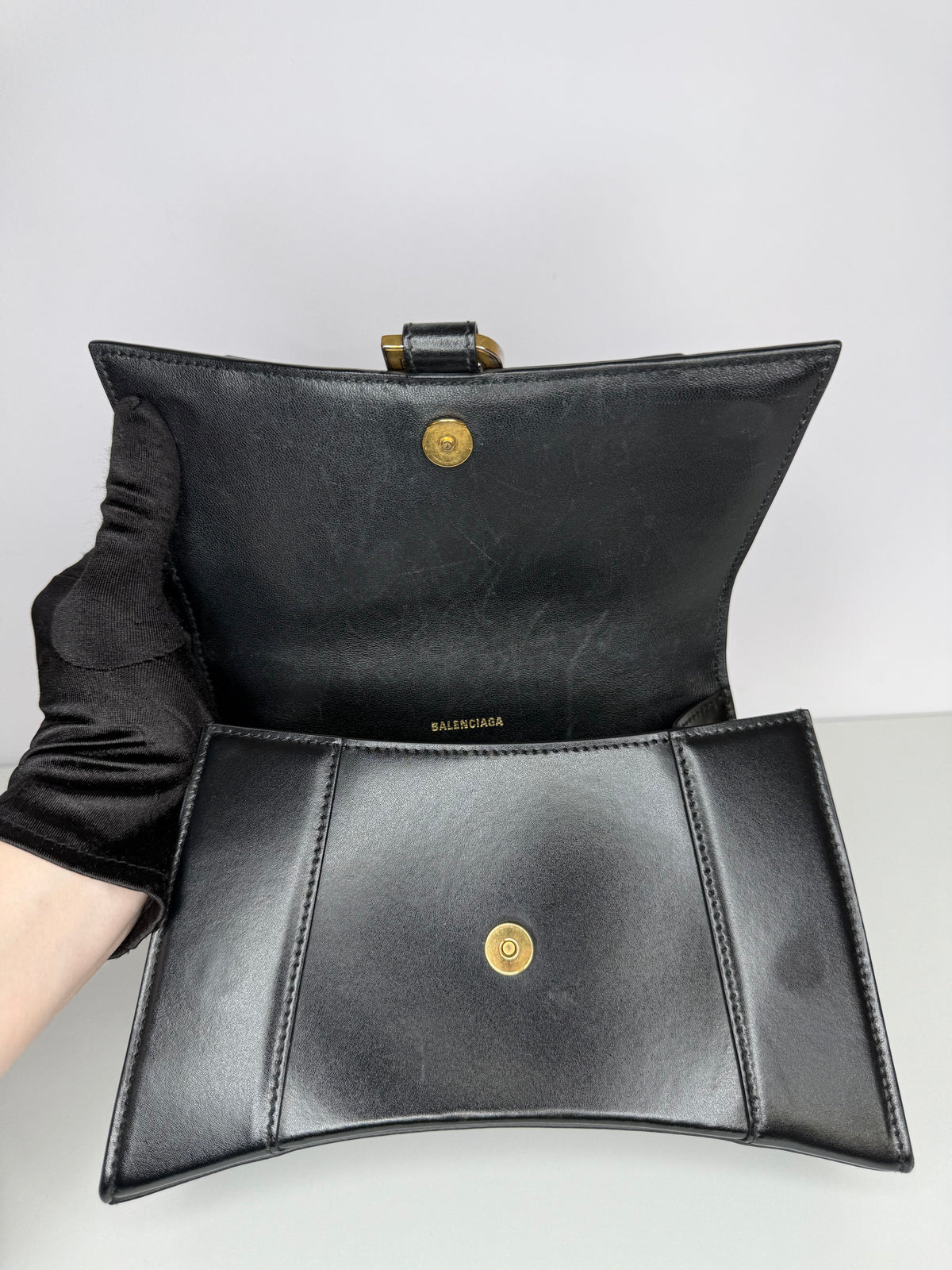 Balenciaga Hourglass S In Black Shiny Box Calfskin Handbag