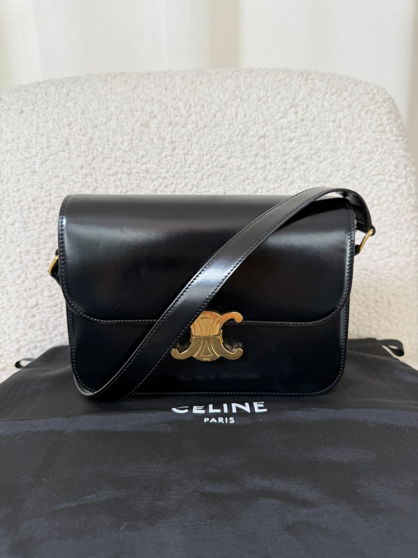 Celine Classique Triomphe Bag in Black Shiny Calfskin
