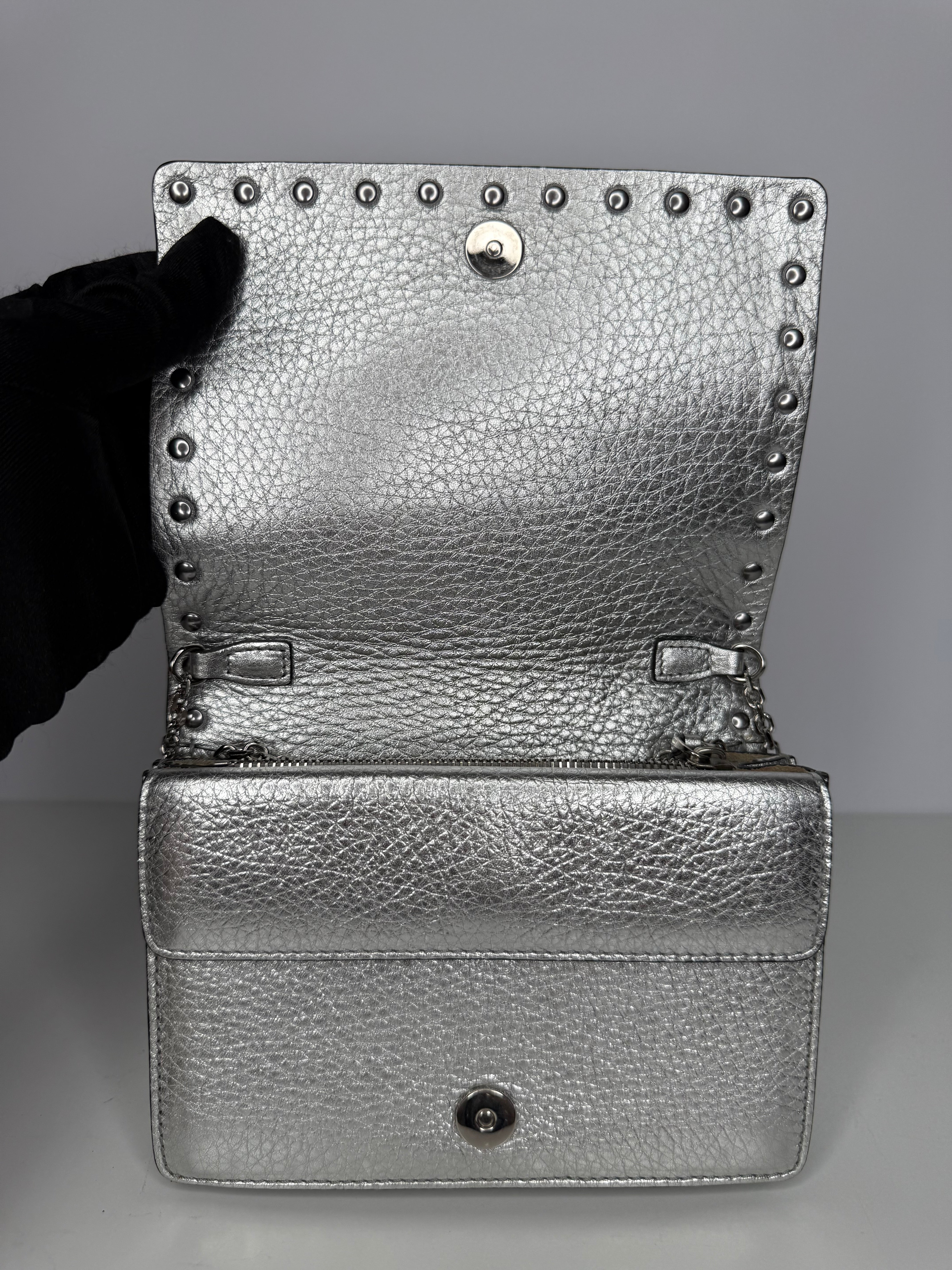 Valentino Garavani Rockstud Metallic Crackled Leather Clutch Bag