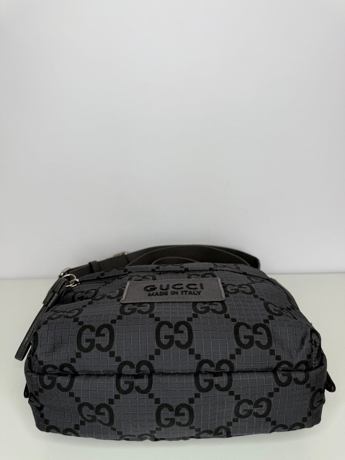 Gucci Men’s Medium GG Ripstop Damier Crossbody Bag Grey
