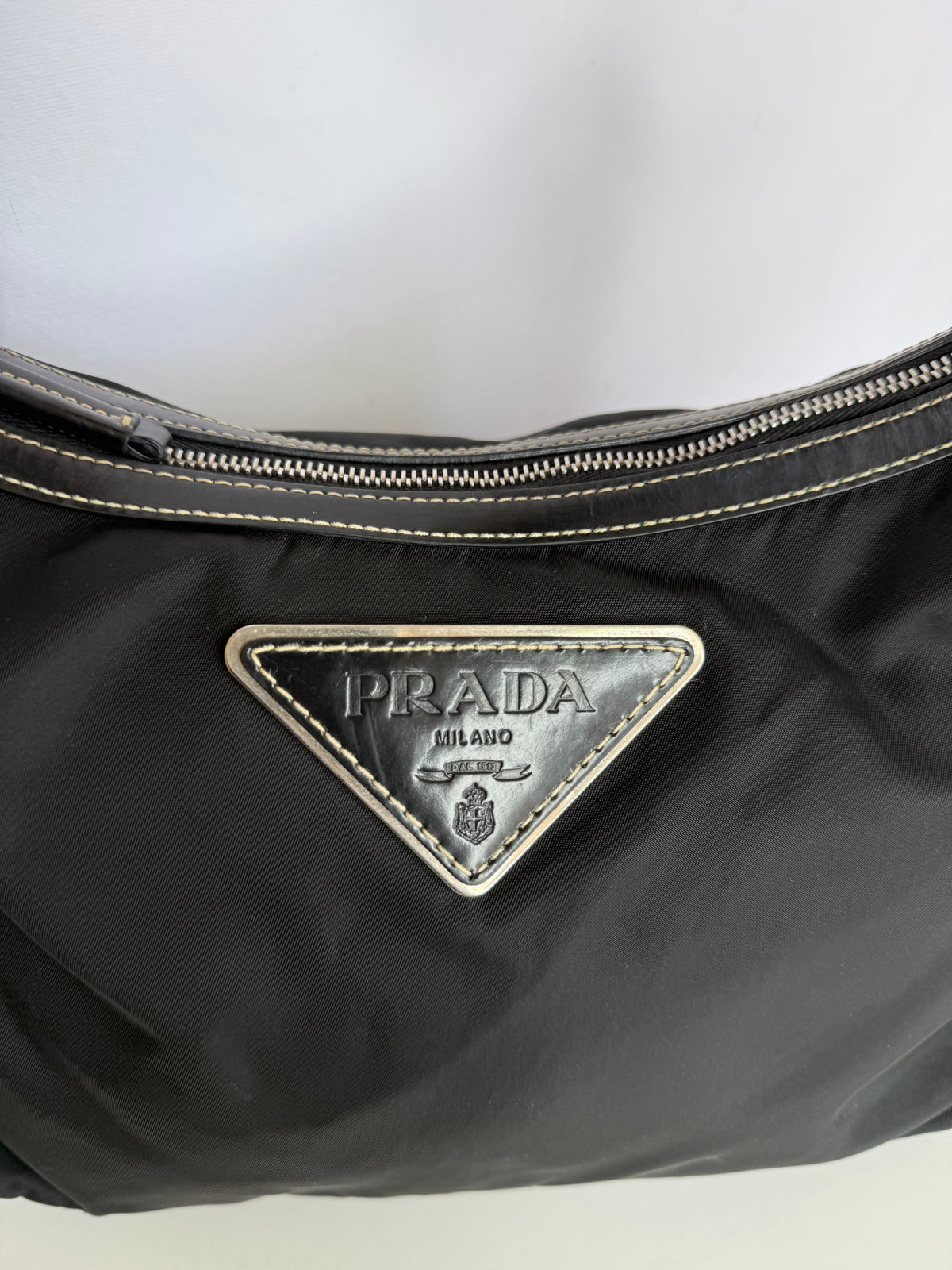 Prada Black Nylon Triangle Logo Shoulder Bag