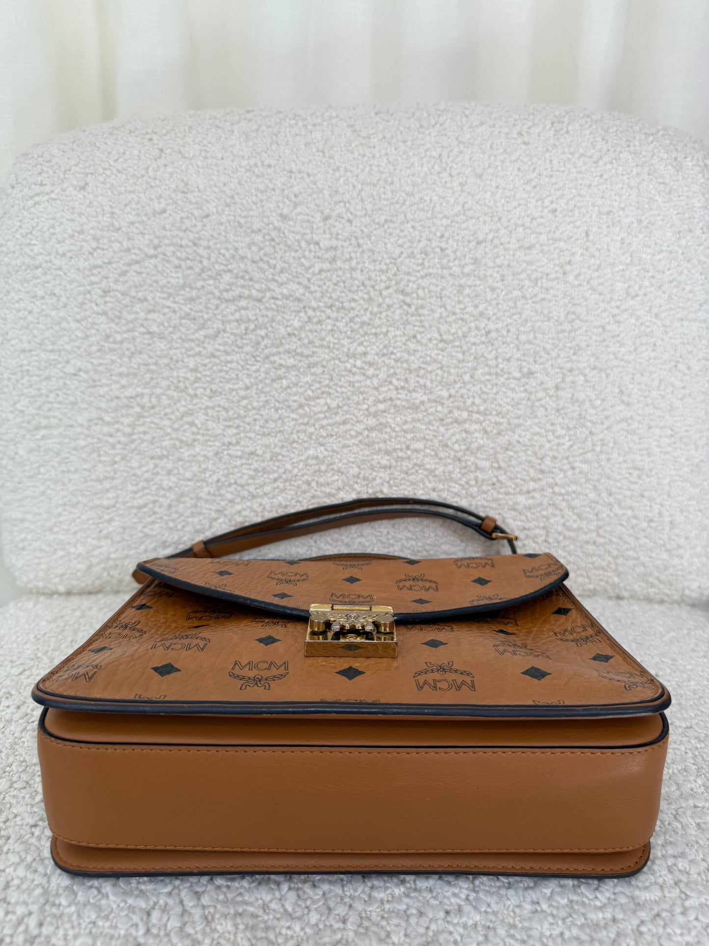 MCM Patricia Satchel Visetos Crossbody Bag Brown