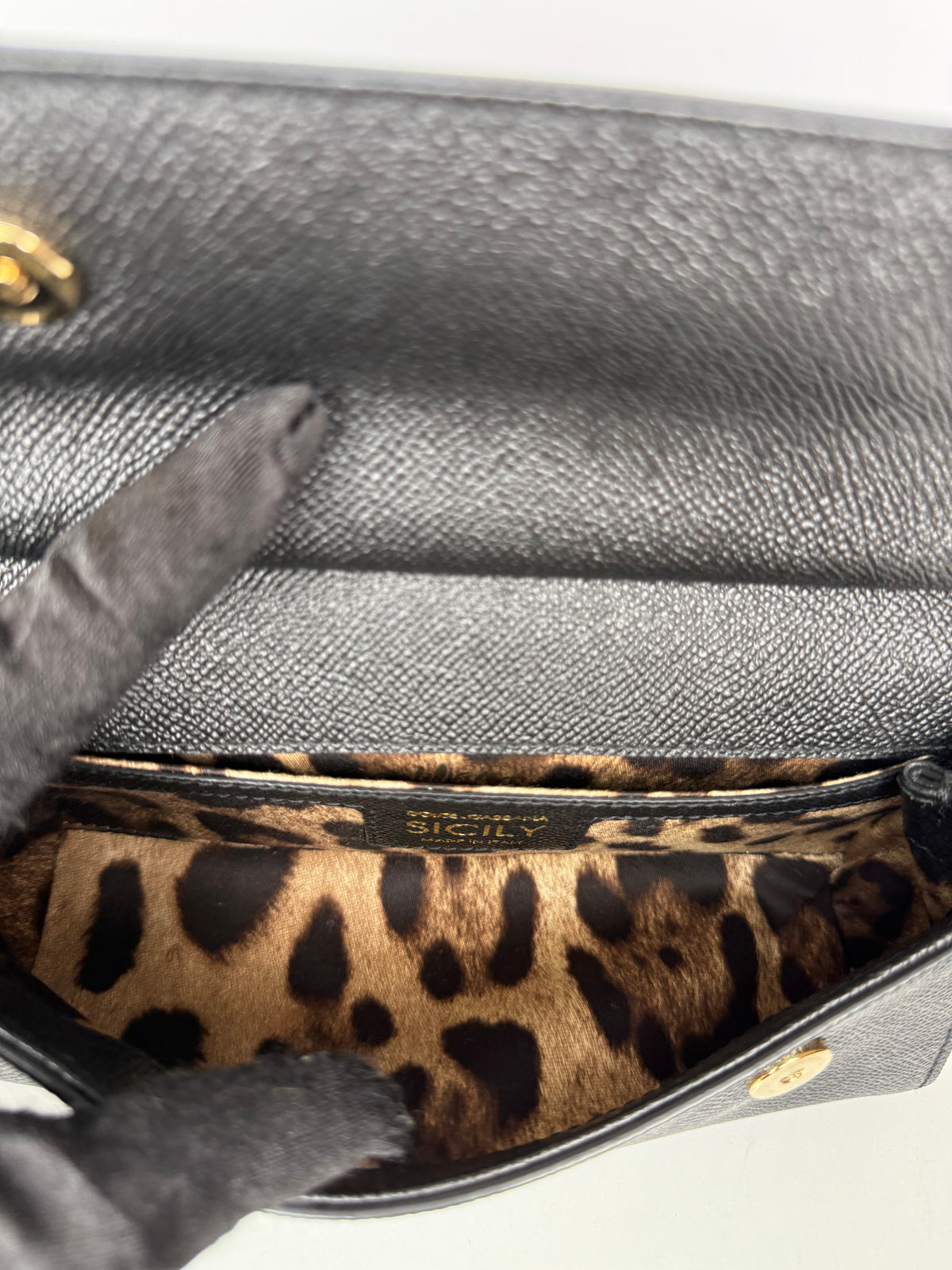 Dolce Gabbana Small Sicily Bag in Black Dauphine Calfskin Top Handle Bag
