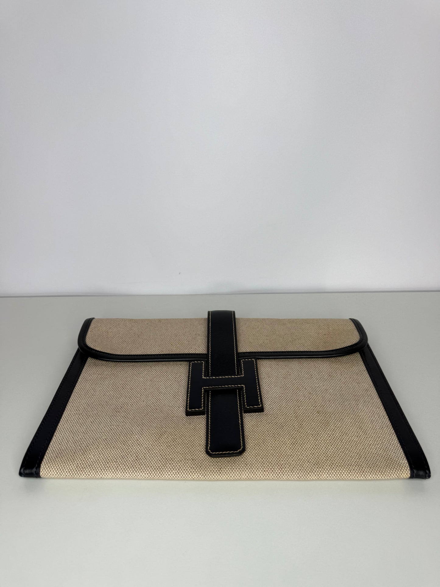 Hermès Box/Bleu Marine Toile H Canvas/Leather Elan 29 Jige Clutch