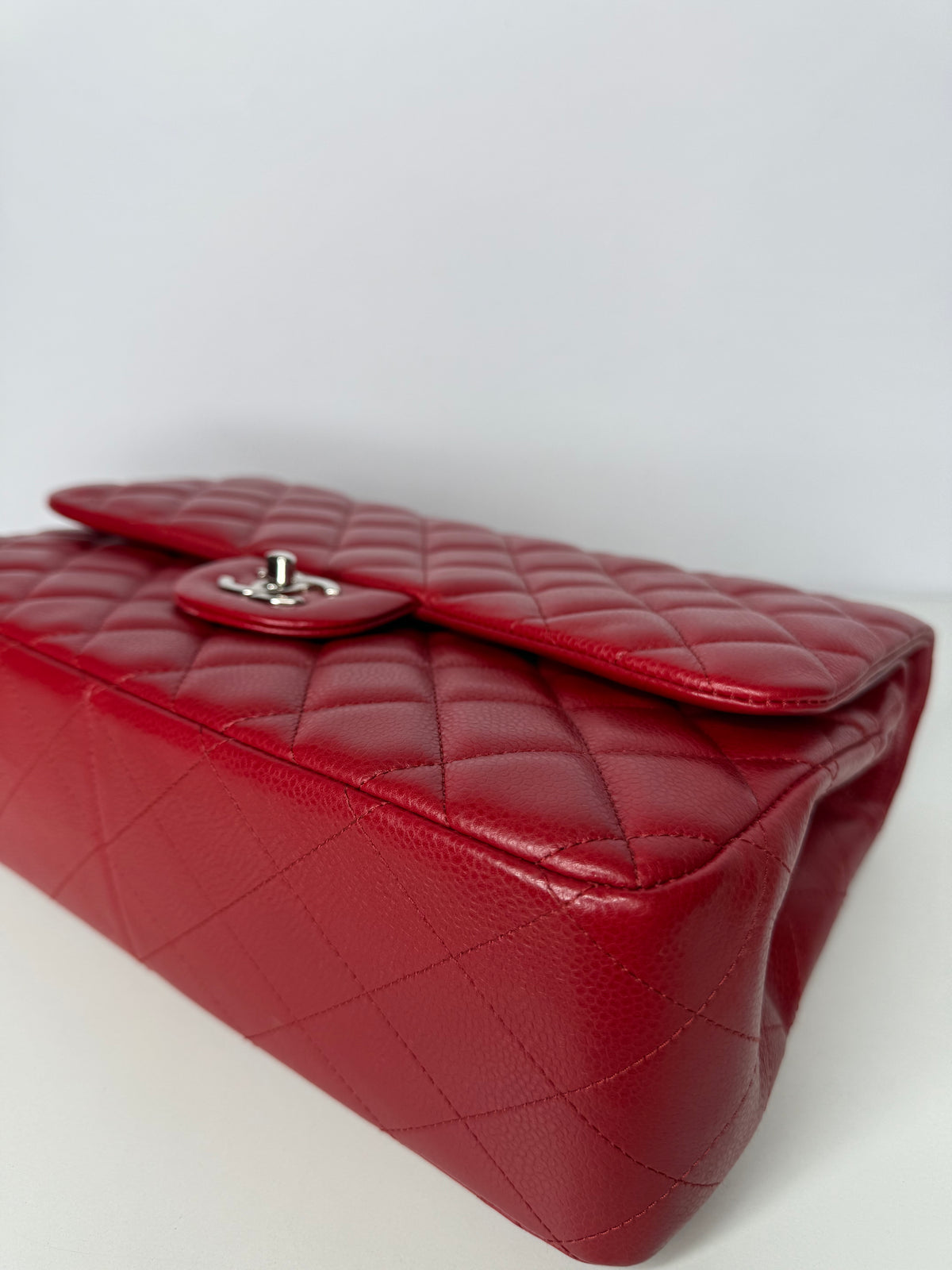 Chanel Jumbo Classic Double Flap Bag Red Caviar Silver Hardware