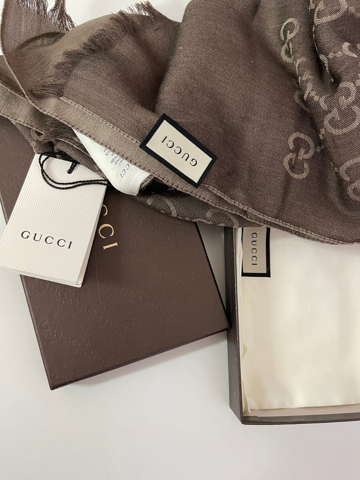 Gucci  Women's Brown GG Wool Jacquard Scarf