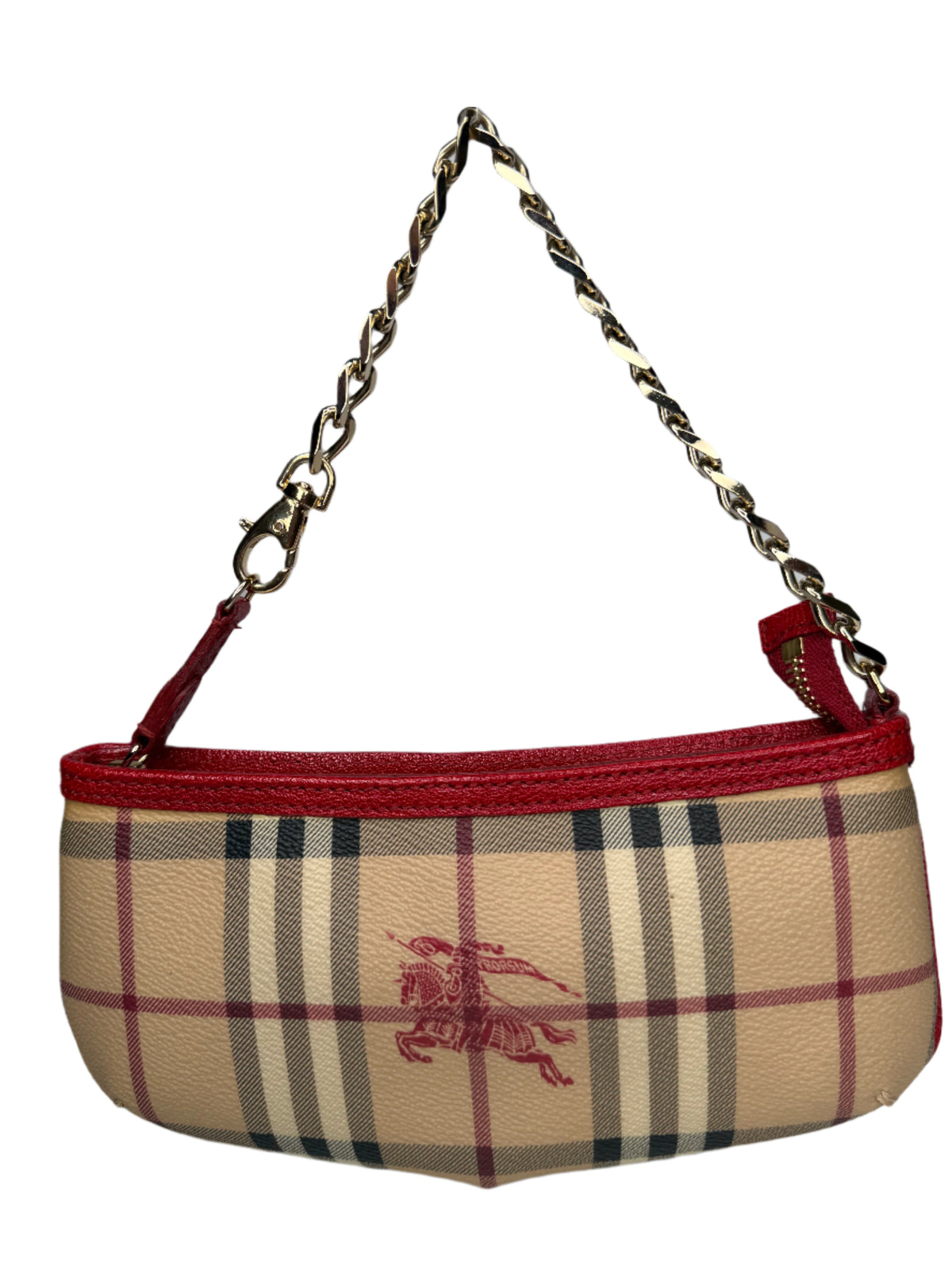 Burberry Red/Beige Haymarket Check Coated Canvas Clara Pochette