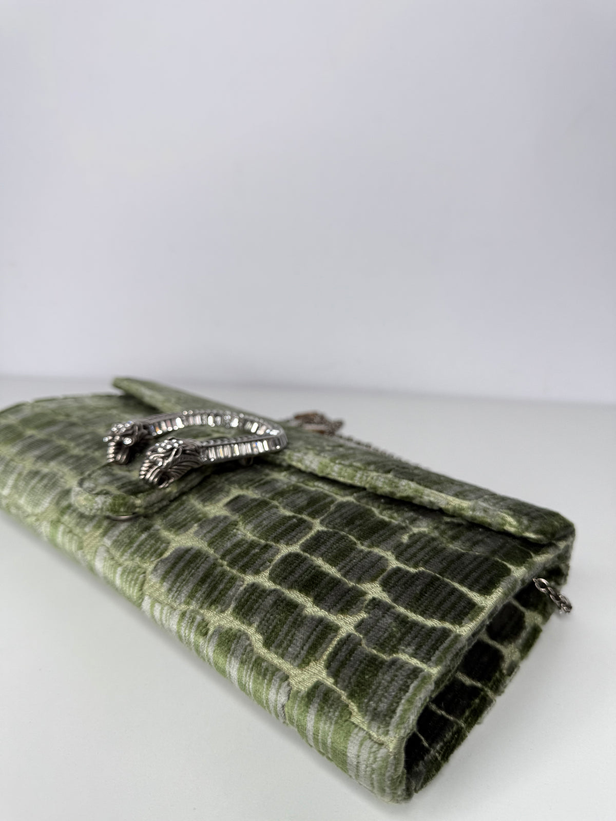 Gucci Limited Edition Dionysus Velvet Small Shoulder Bag In Green Croco Effect