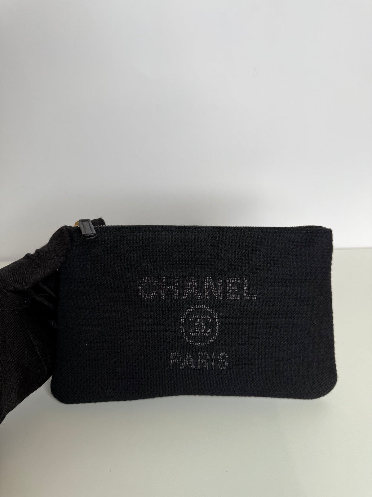 Chanel Deauville Black Canvas Shopping Tote with Pouch