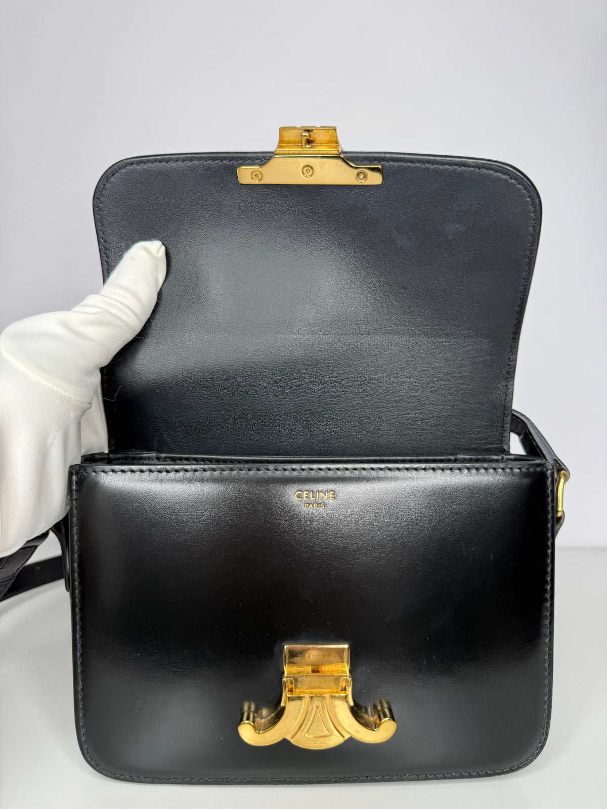 Celine Teen Triomphe Bag in Black Shiny Calfskin