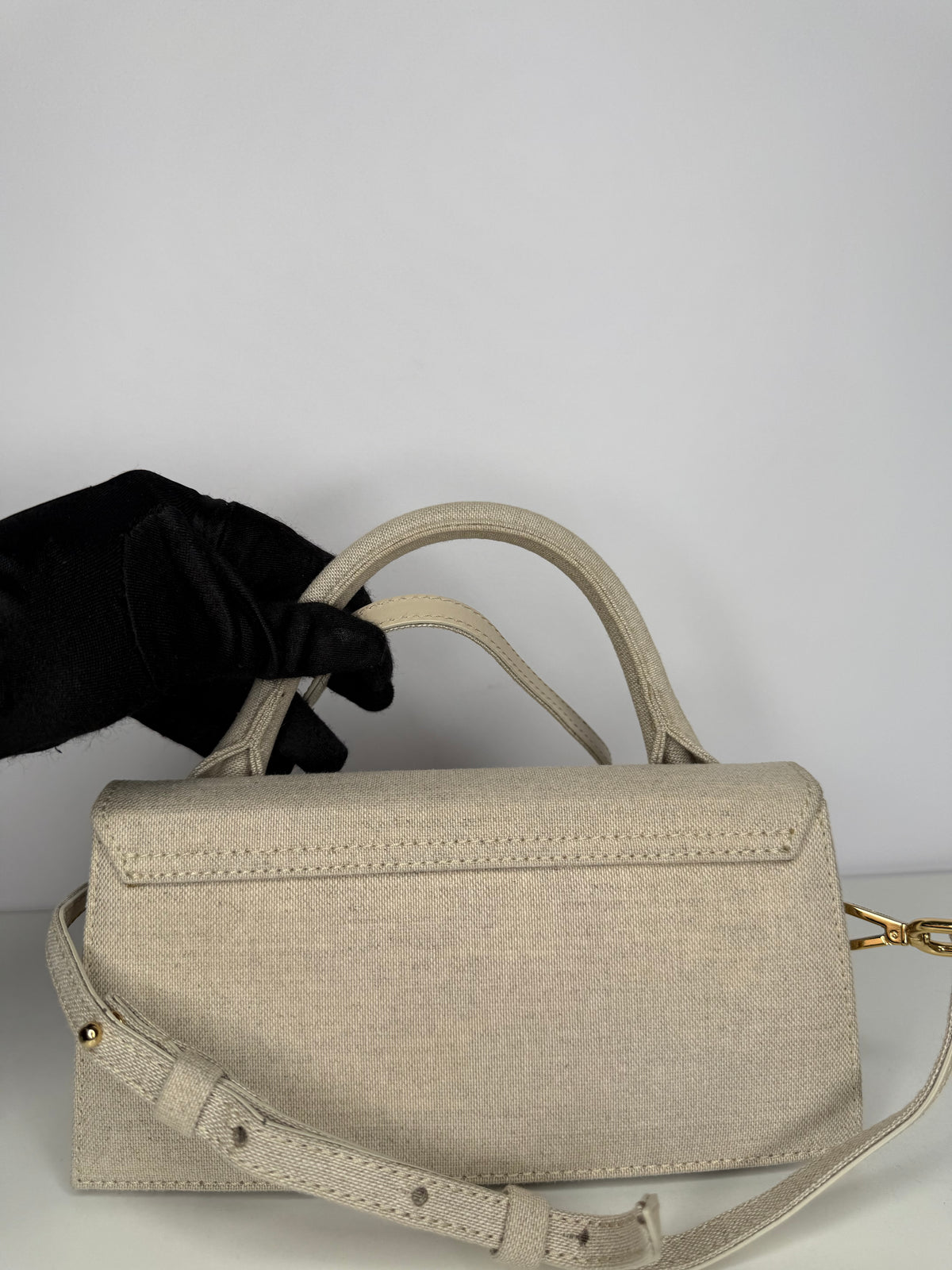 Jacquemus Le Chiquito Long in Beige Canvas Top Handle Bag