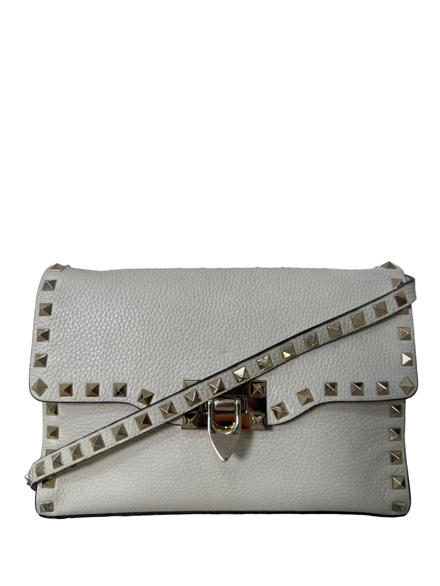Valentino Garavani Small Rockstud Grainy Calfskin Crossbody Bag Ivory