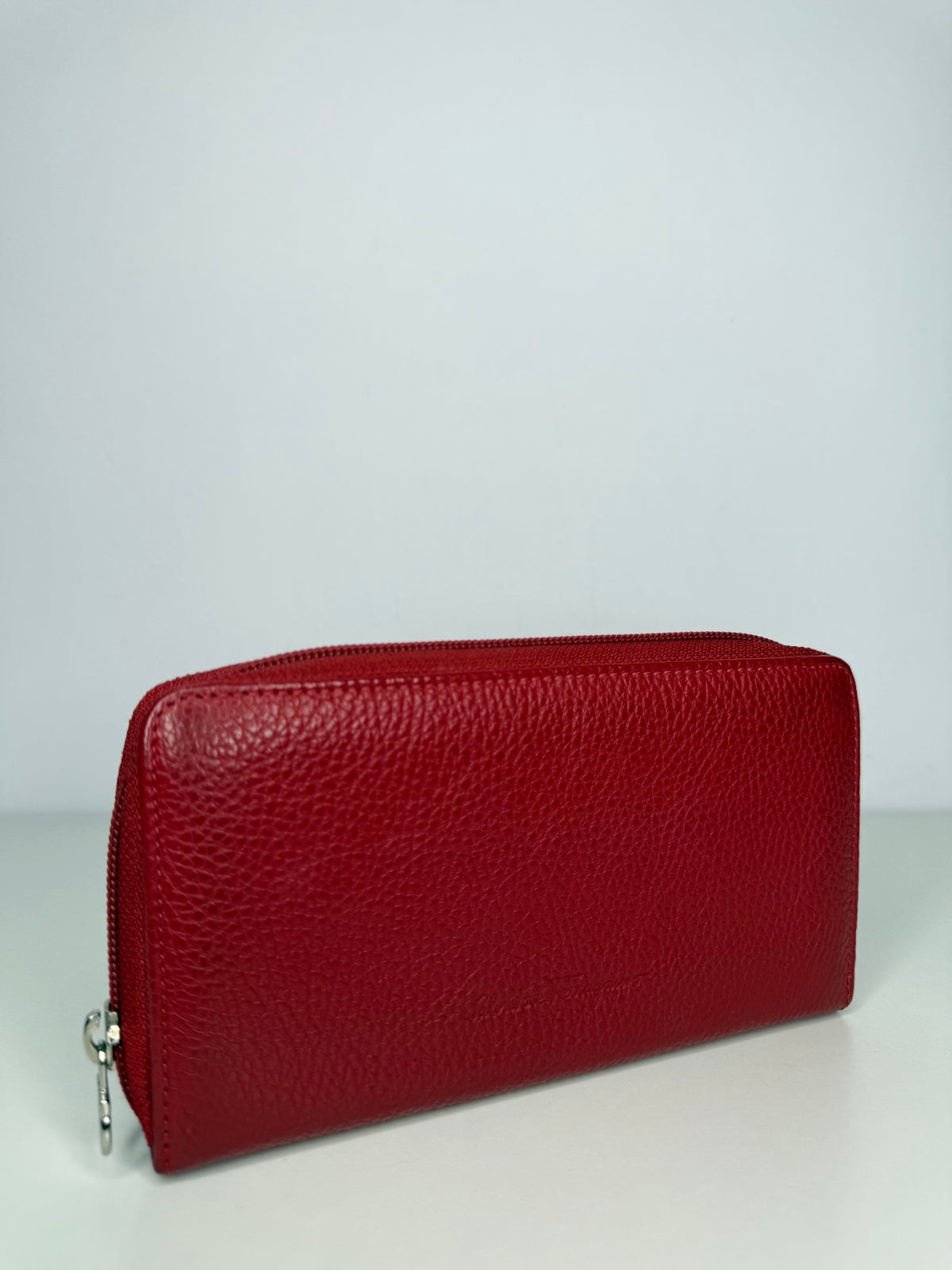 Salvatore Ferragamo Red Leather Zip Around Wallet