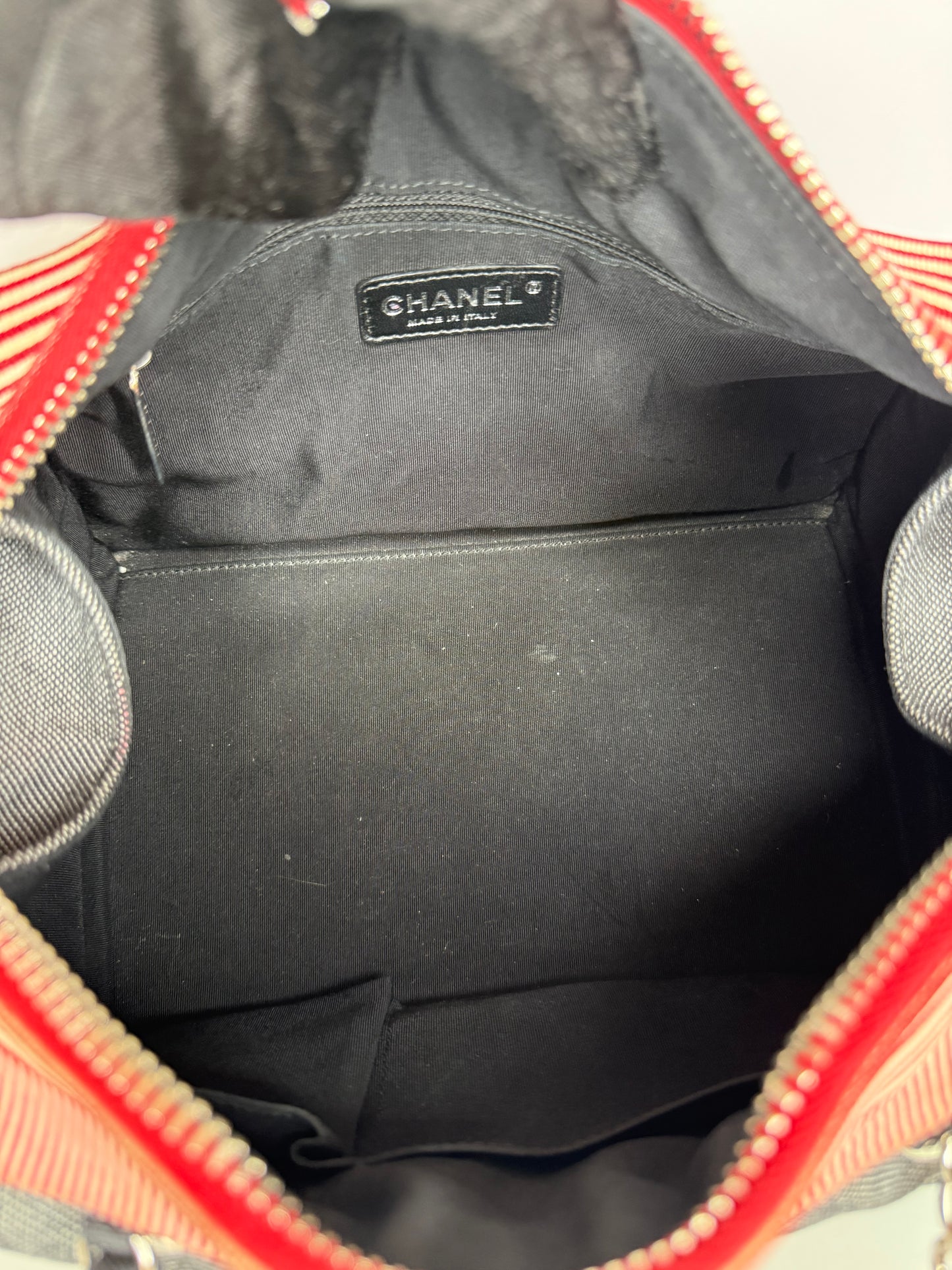 Chanel Blue/Red Quilted Denim CC Bowler Shoulder Bag