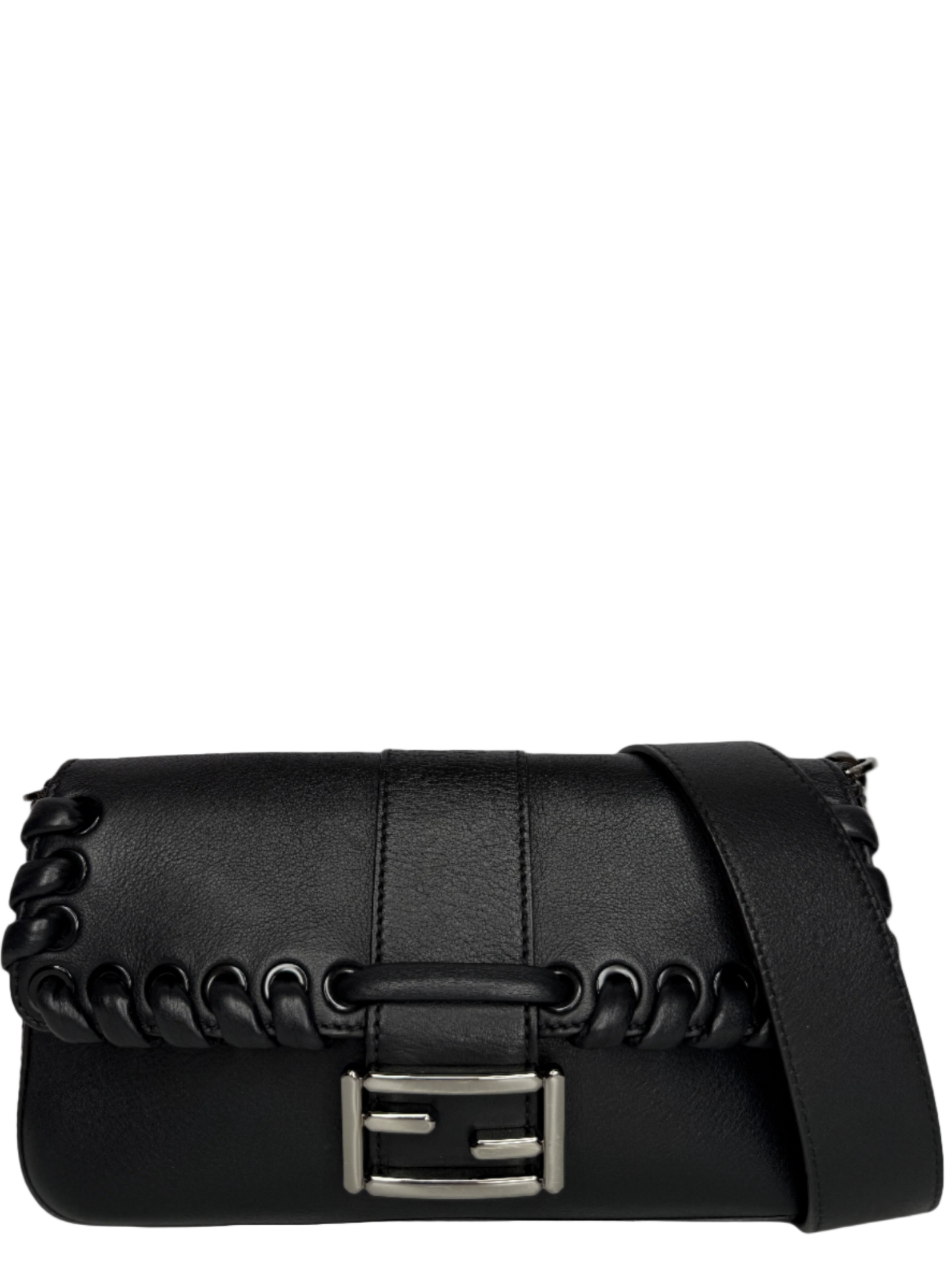 Fendi Baguette Whipstitch Black Leather