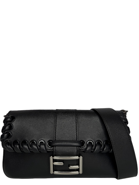 Fendi Baguette Whipstitch Black Leather