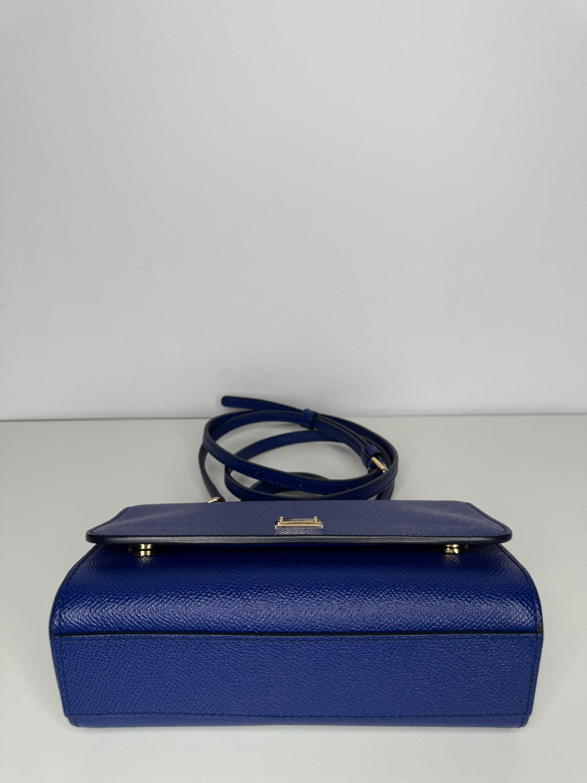 Dolce Gabbana Mini Miss Sicily Blue Dauphine Leather Crossbody Bag