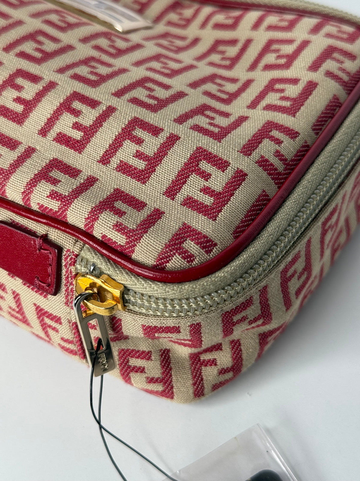 Fendi Beige and Red Zucchino Canvas Cosmetic Pouch