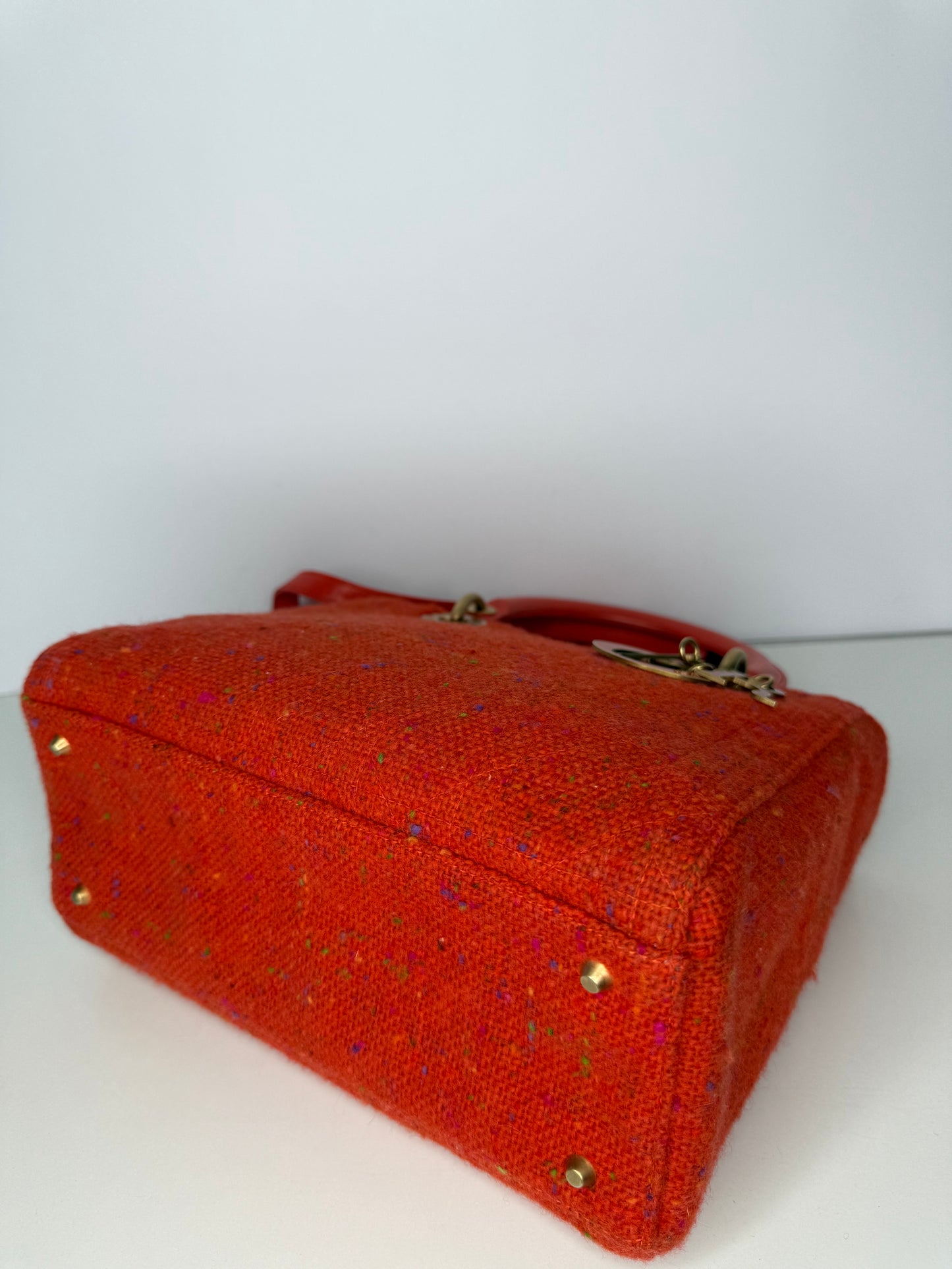 Christian Dior Vintage Orange Tweed Lady Dior Medium Bag