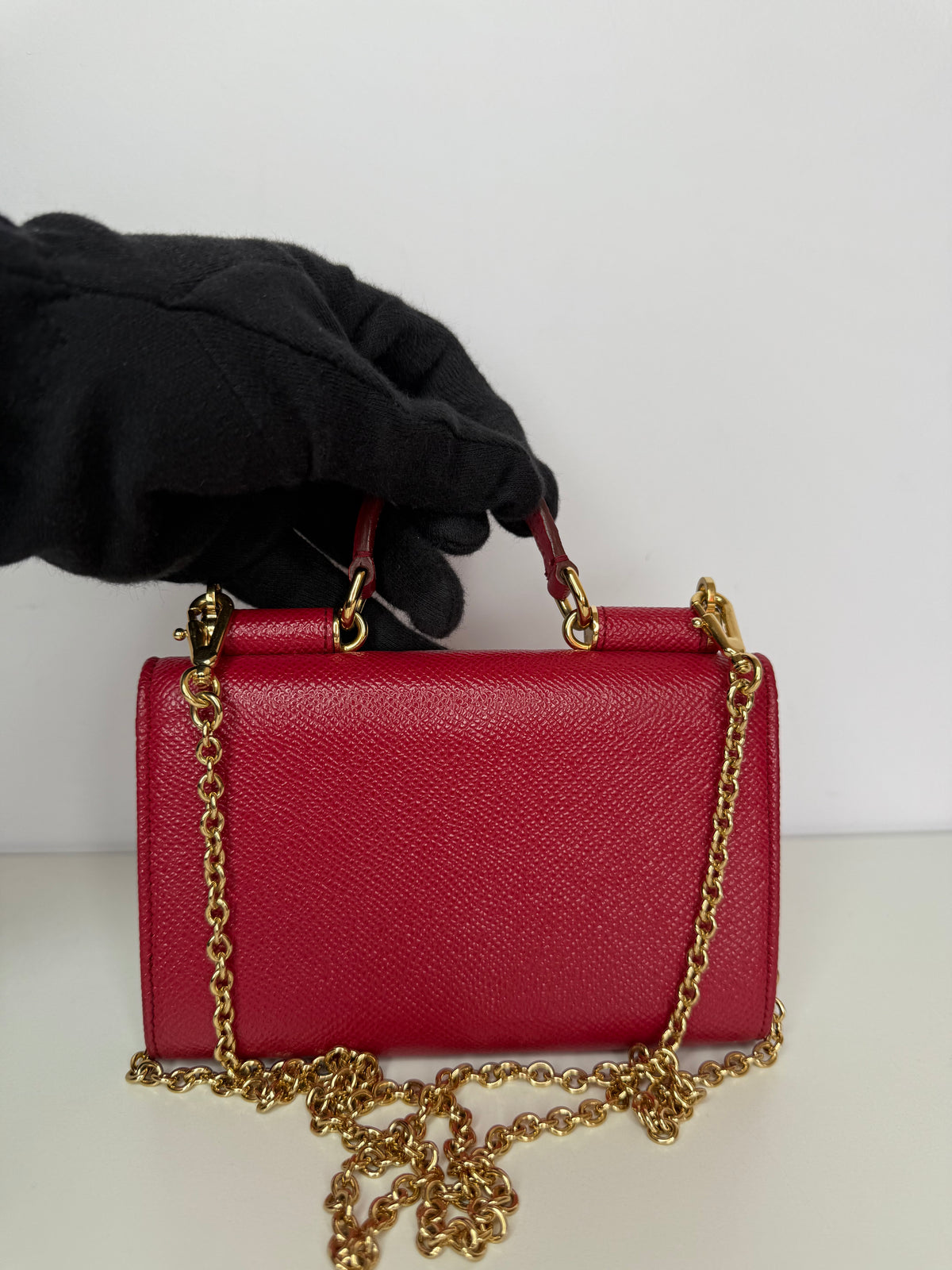 Dolce Gabbana Red Leather Mini Sicily Wallet on Chain