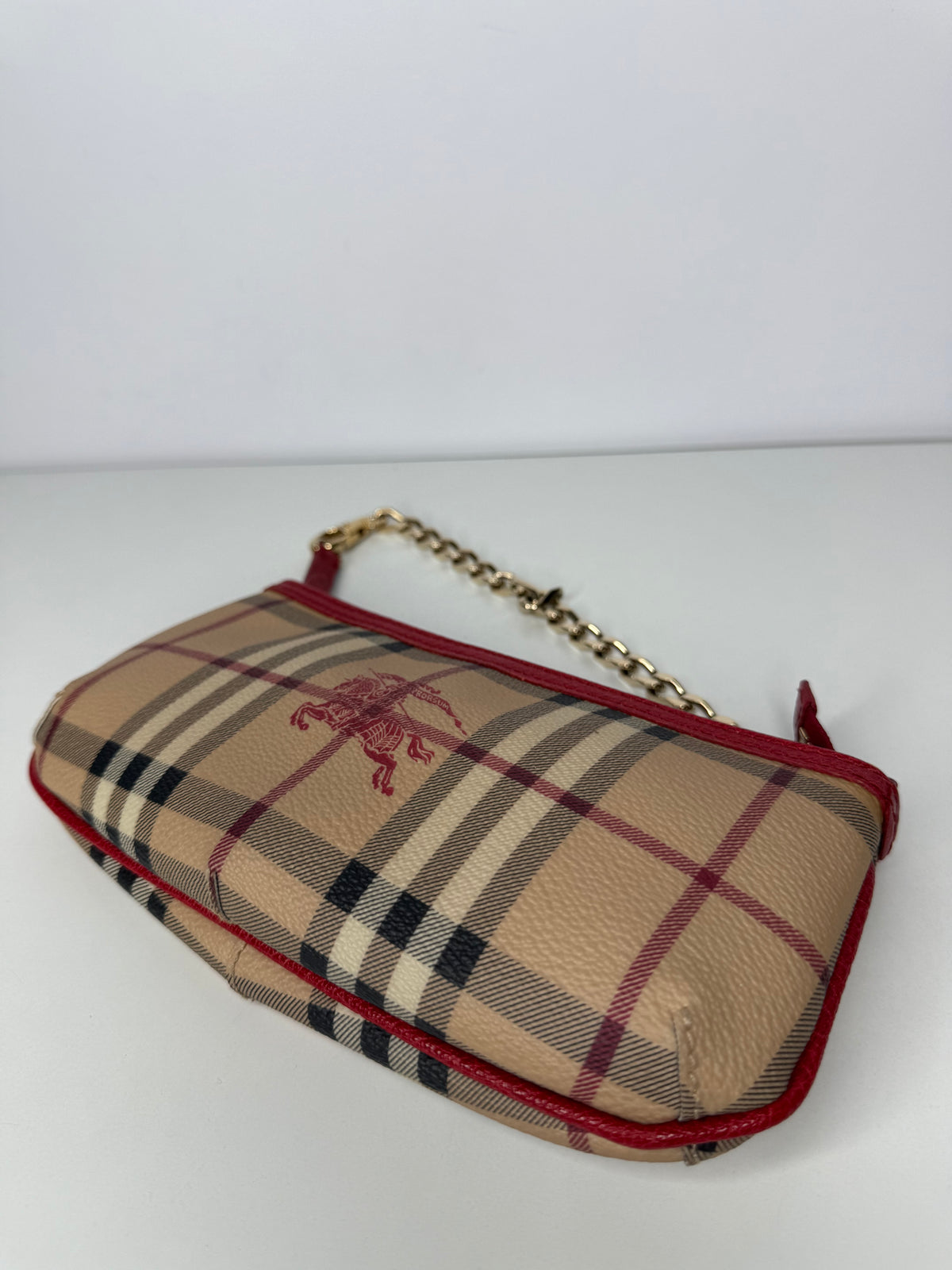 Burberry Red/Beige Haymarket Check Coated Canvas Clara Pochette