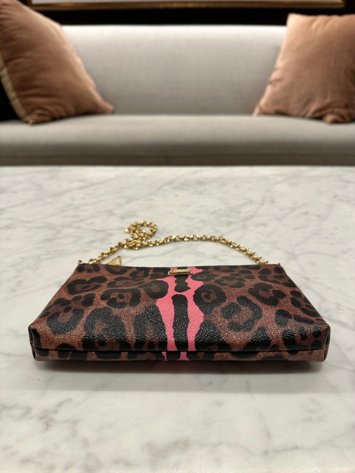 Dolce Gabbana Leopard Coated Canvas Mini Pochette