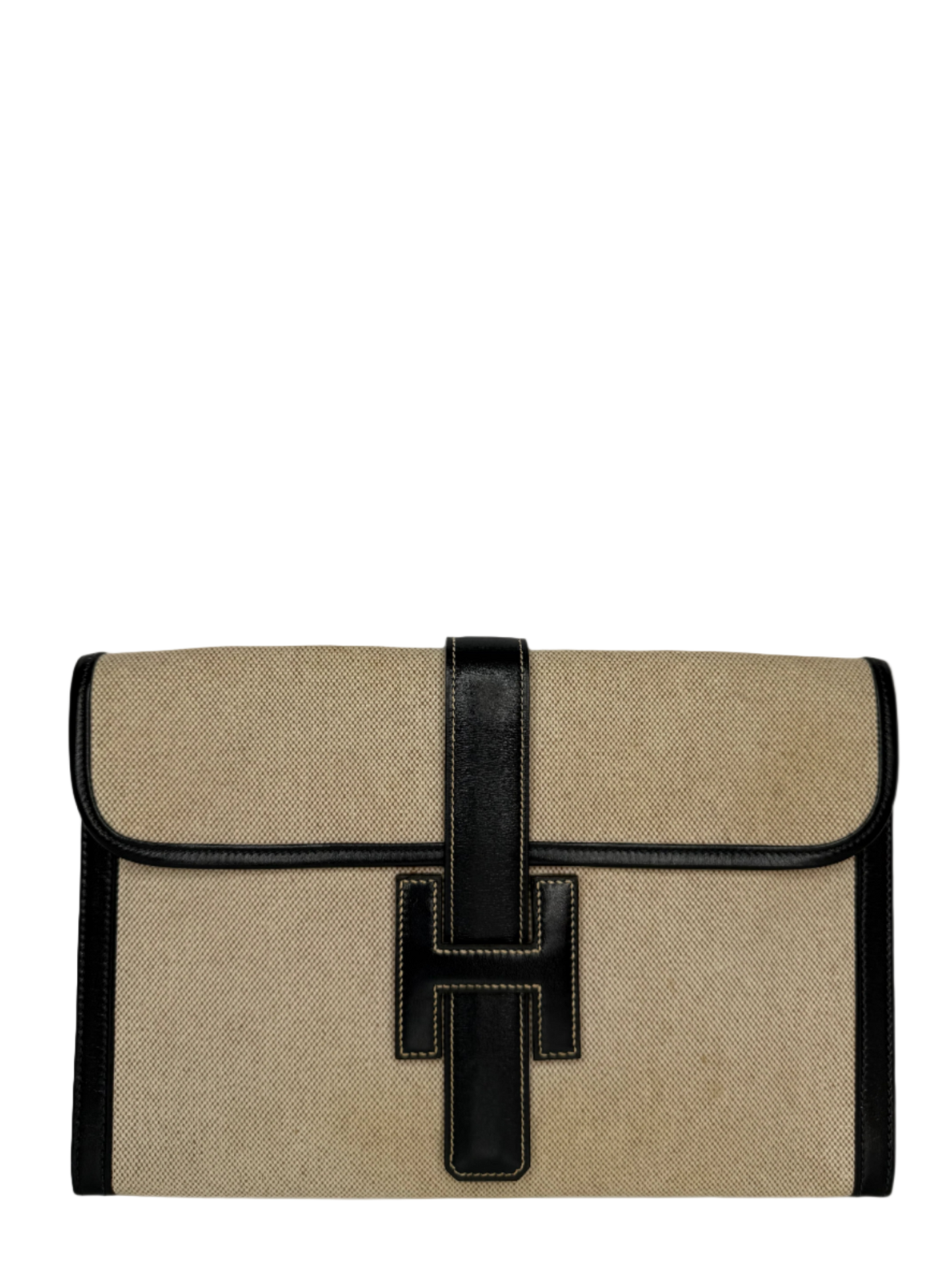 Hermès Box/Bleu Marine Toile H Canvas/Leather Elan 29 Jige Clutch