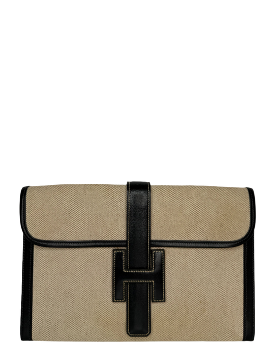 Hermès Box/Bleu Marine Toile H Canvas/Leather Elan 29 Jige Clutch