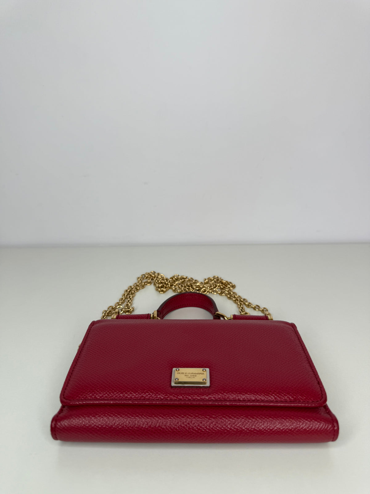 Dolce Gabbana Red Leather Mini Sicily Wallet on Chain