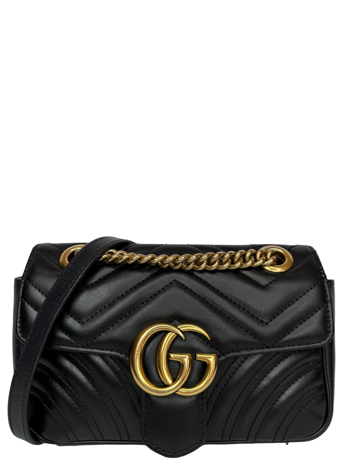 Gucci GG Marmont Small Matelassé Black Leather Shoulder Bag
