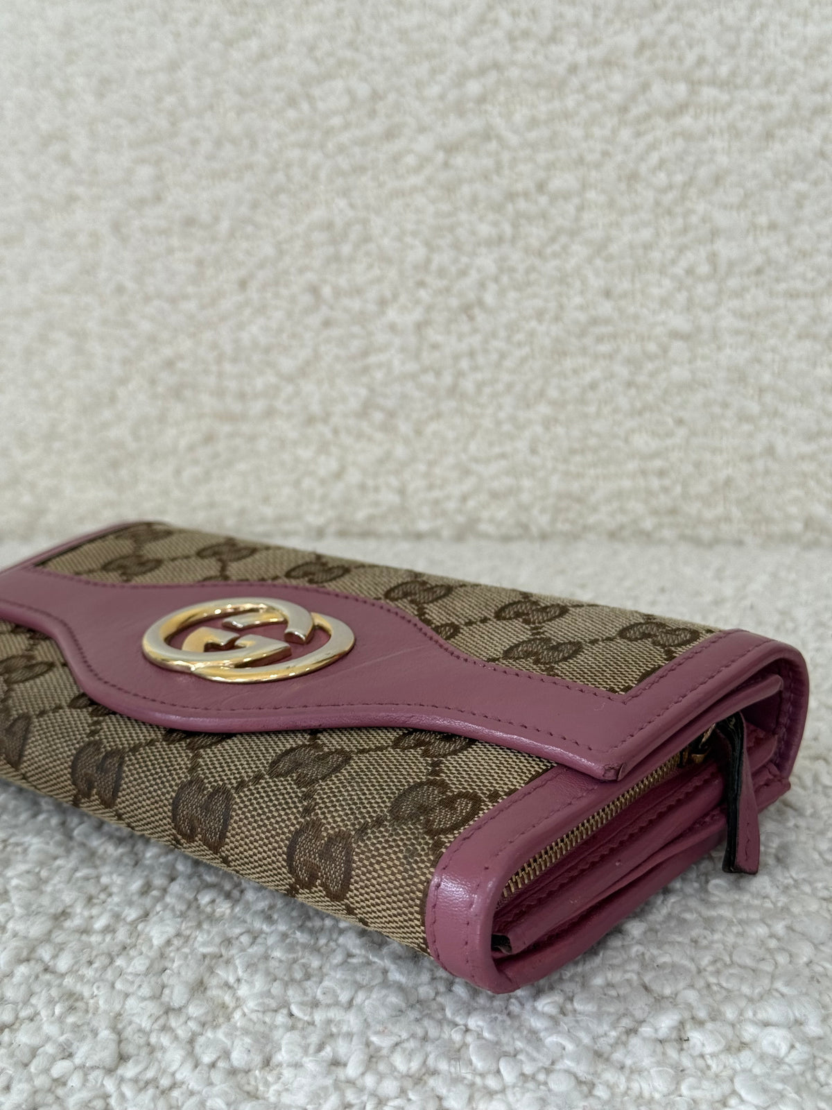 Gucci GG Interlocking Canvas Bifold Long Wallet Pink