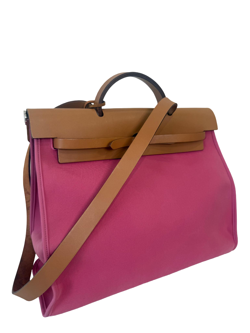 Hermès Herbag Zip 39 Rose Tyrien Canvas and Leather Bag