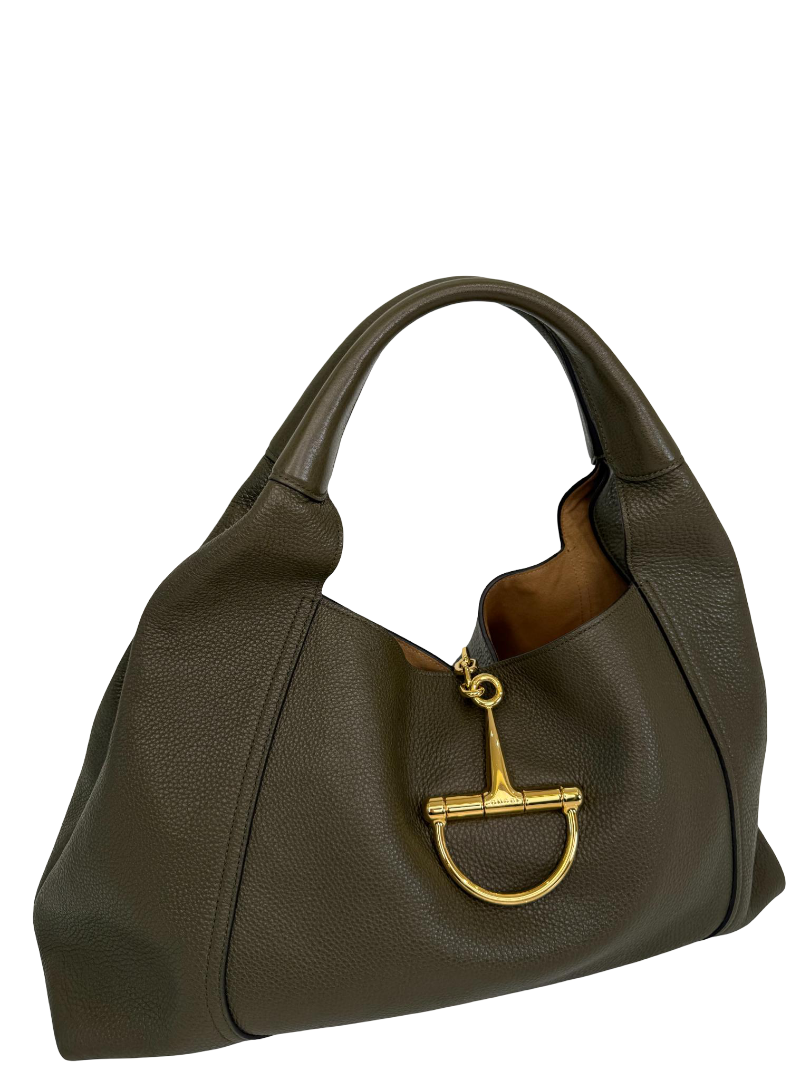 Gucci Softbit Olive Green Grained Leather Maxi Hobo Bag