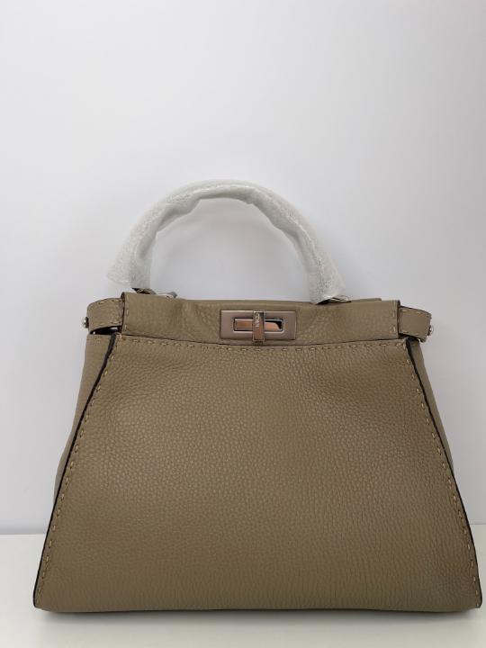 Fendi Peekaboo Regular Selleria 2Way Taupe Leather Handbag