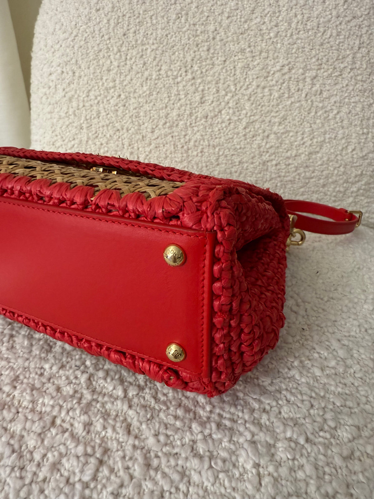 Dolce Gabbana Woven Raffia Miss Sicily Satchel Red