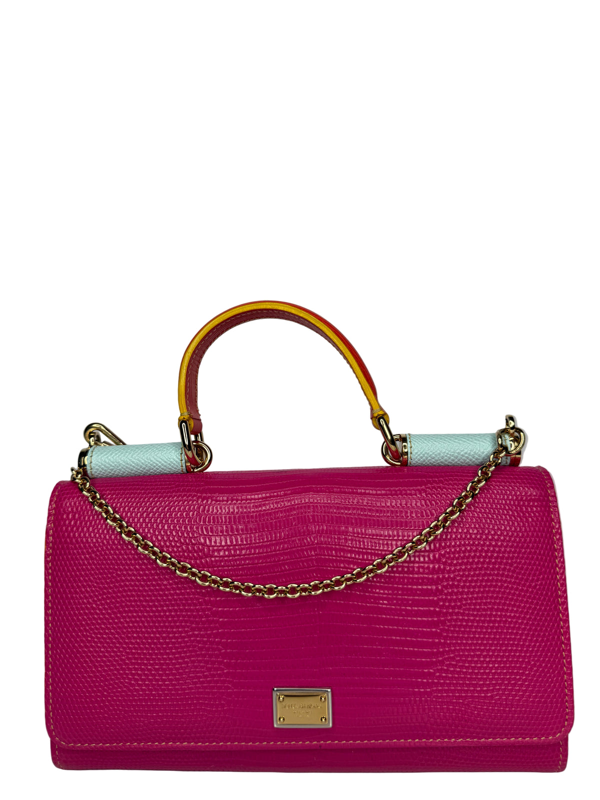 Dolce Gabbana Pink Lizard Embossed Wallet On Chain