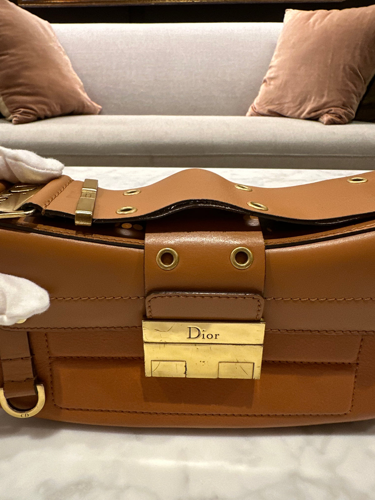 Christian Dior Street Chic Columbus Tan Leather Shoulder Bag