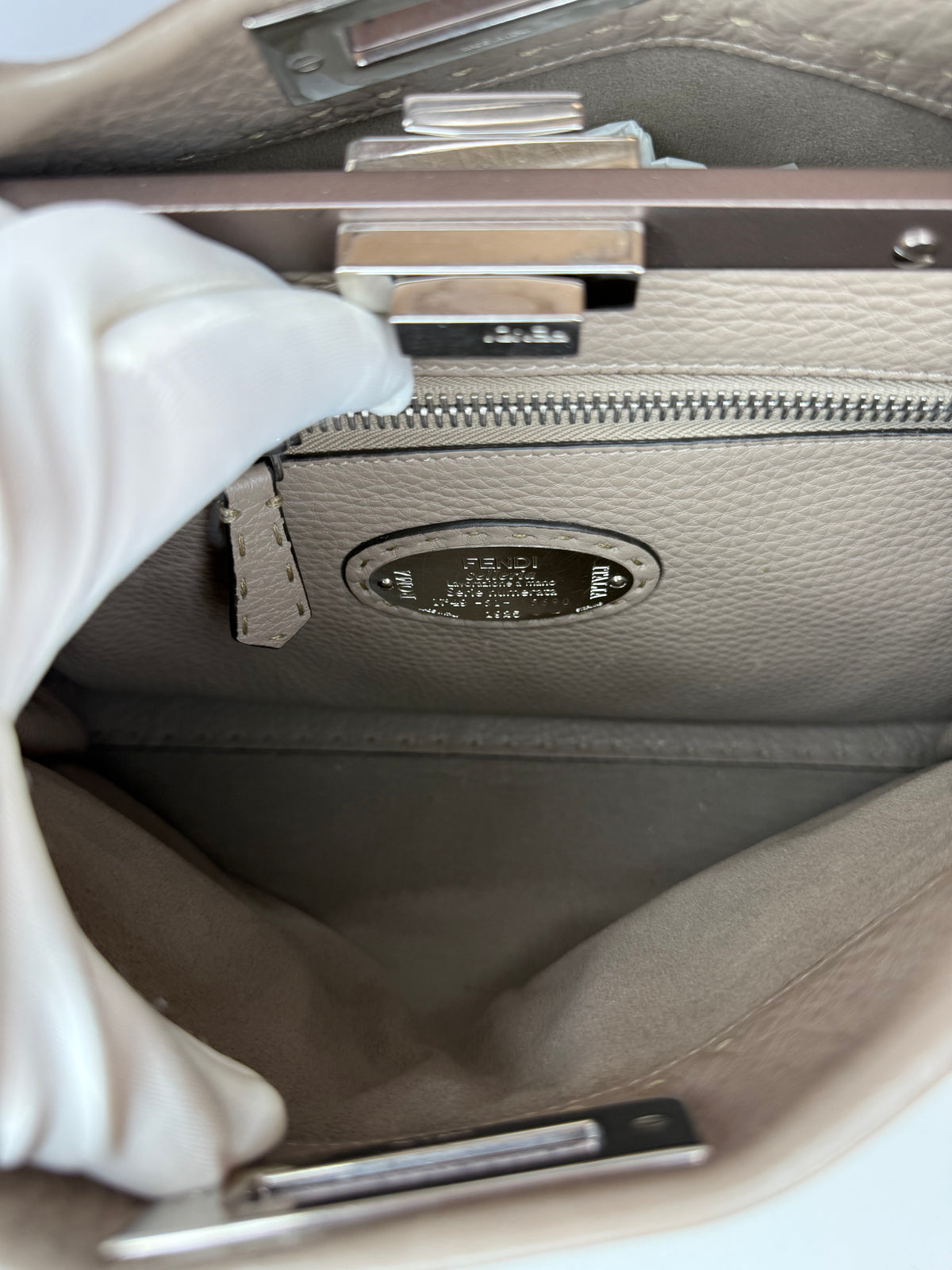 Fendi Peekaboo Grey Selleria Leather Medium Top Handle Bag