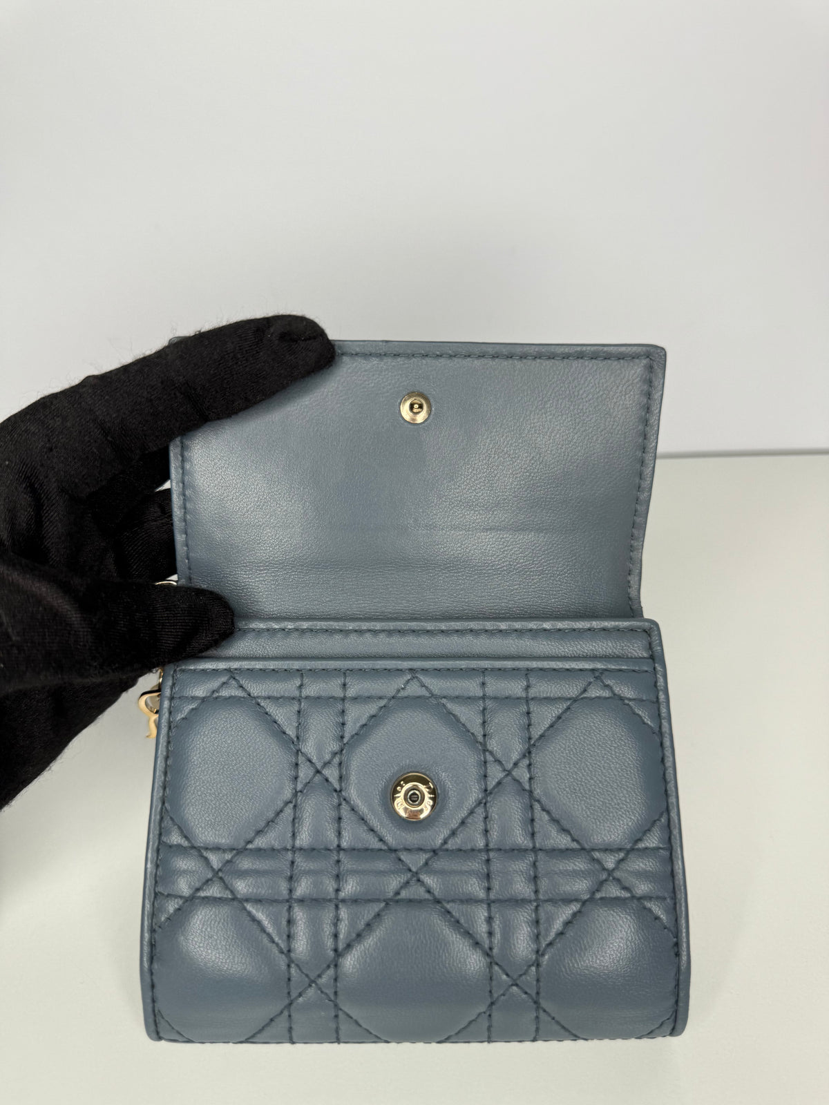 Christian Dior Lady Dior Lotus Wallet Deep Blue Cannage Lambskin