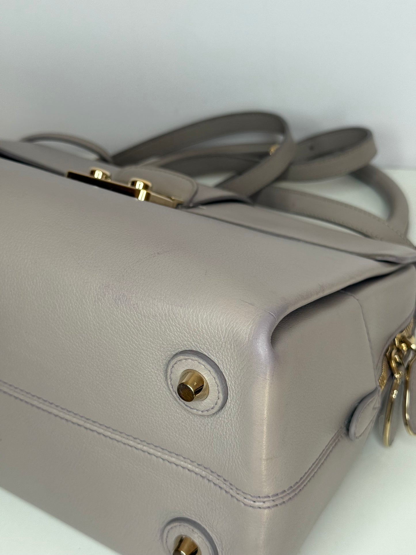 Christian Dior Grey Leather New Lock Top Handle Bag