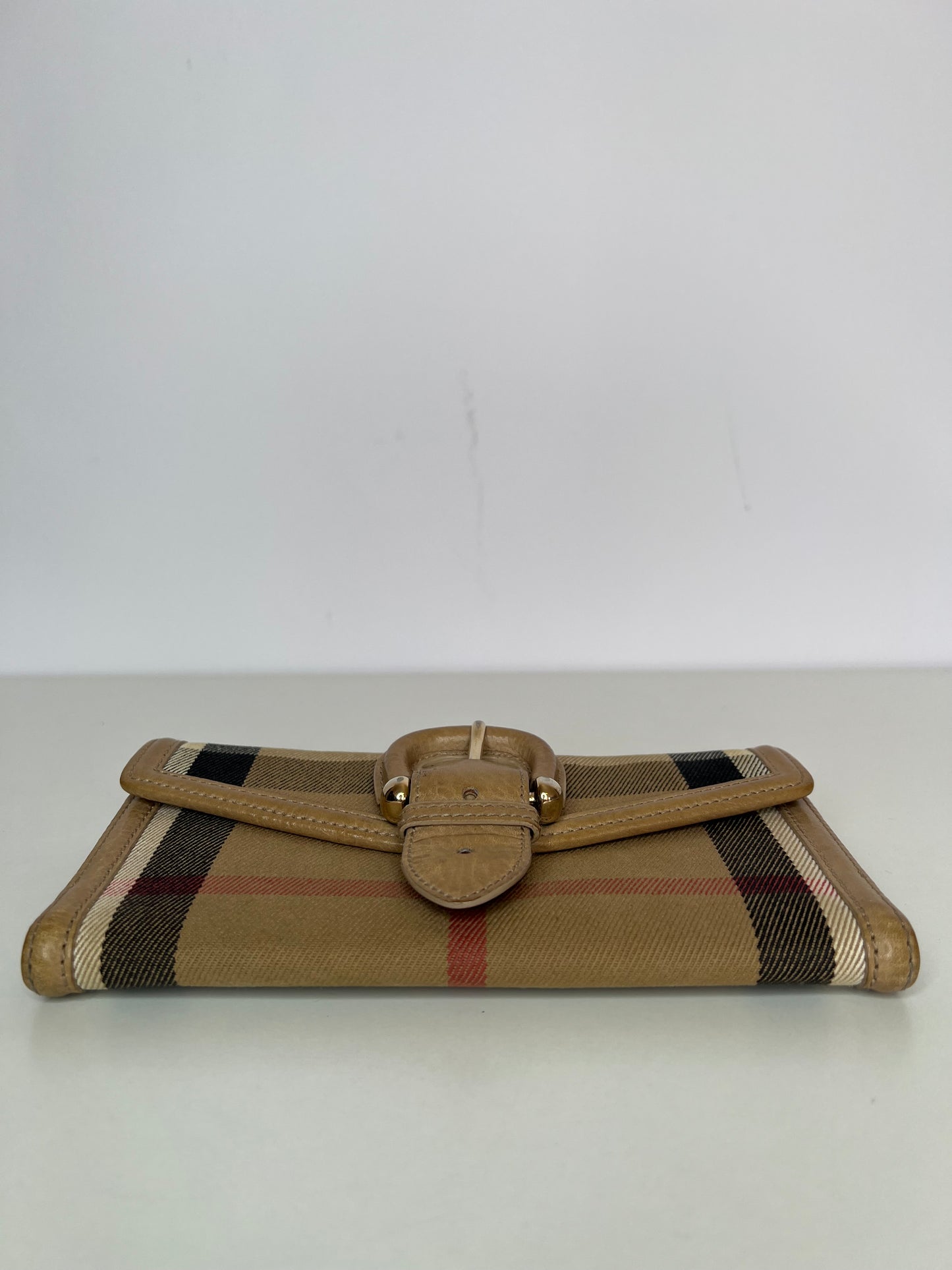 Burberry Beige Nova Check Canvas and Leather Buckle Flap Wallet