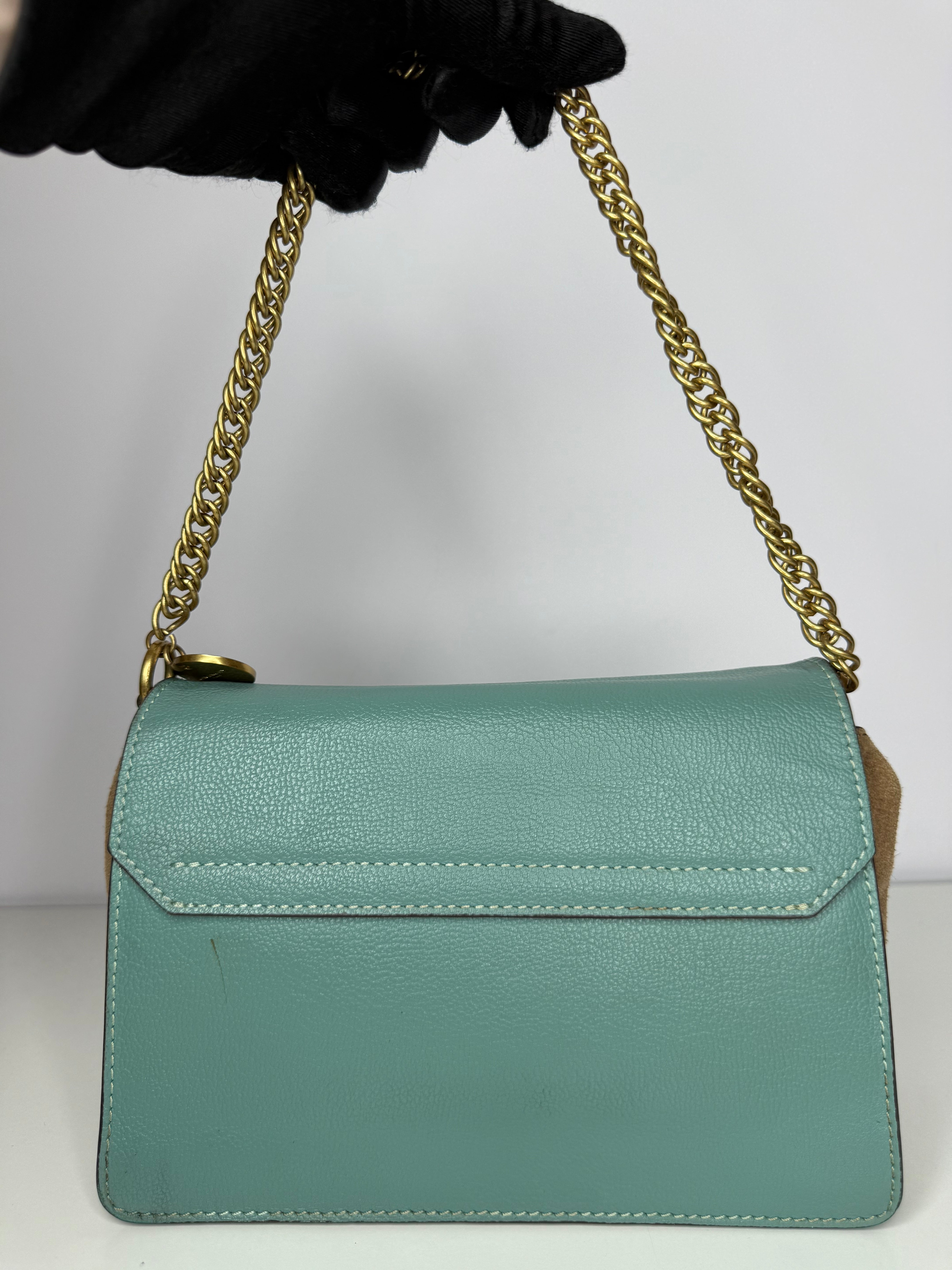 Givenchy GV3 in Light Blue Sugar Goatskin Tan Suede Trim Small Crossbody Bag