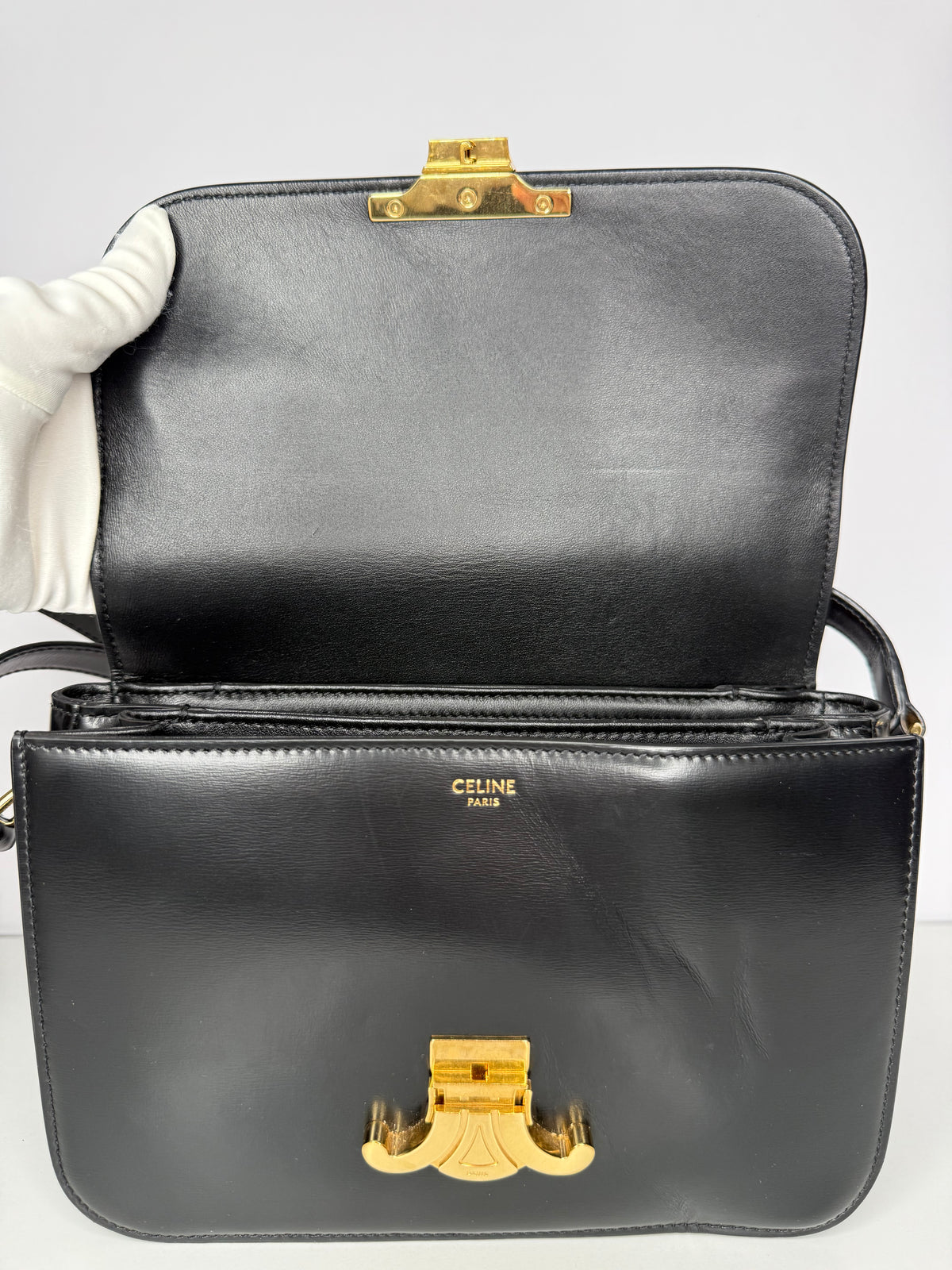 Celine Classique Triomphe Bag in Black Shiny Calfskin