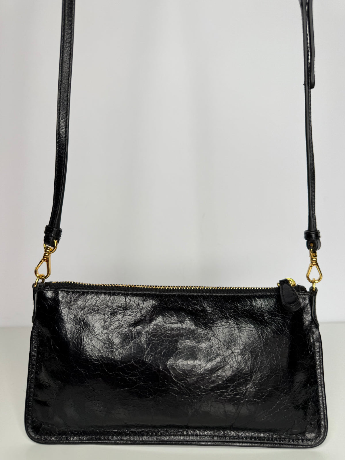 Prada Vitello Shine Zip Crossbody Bag Black