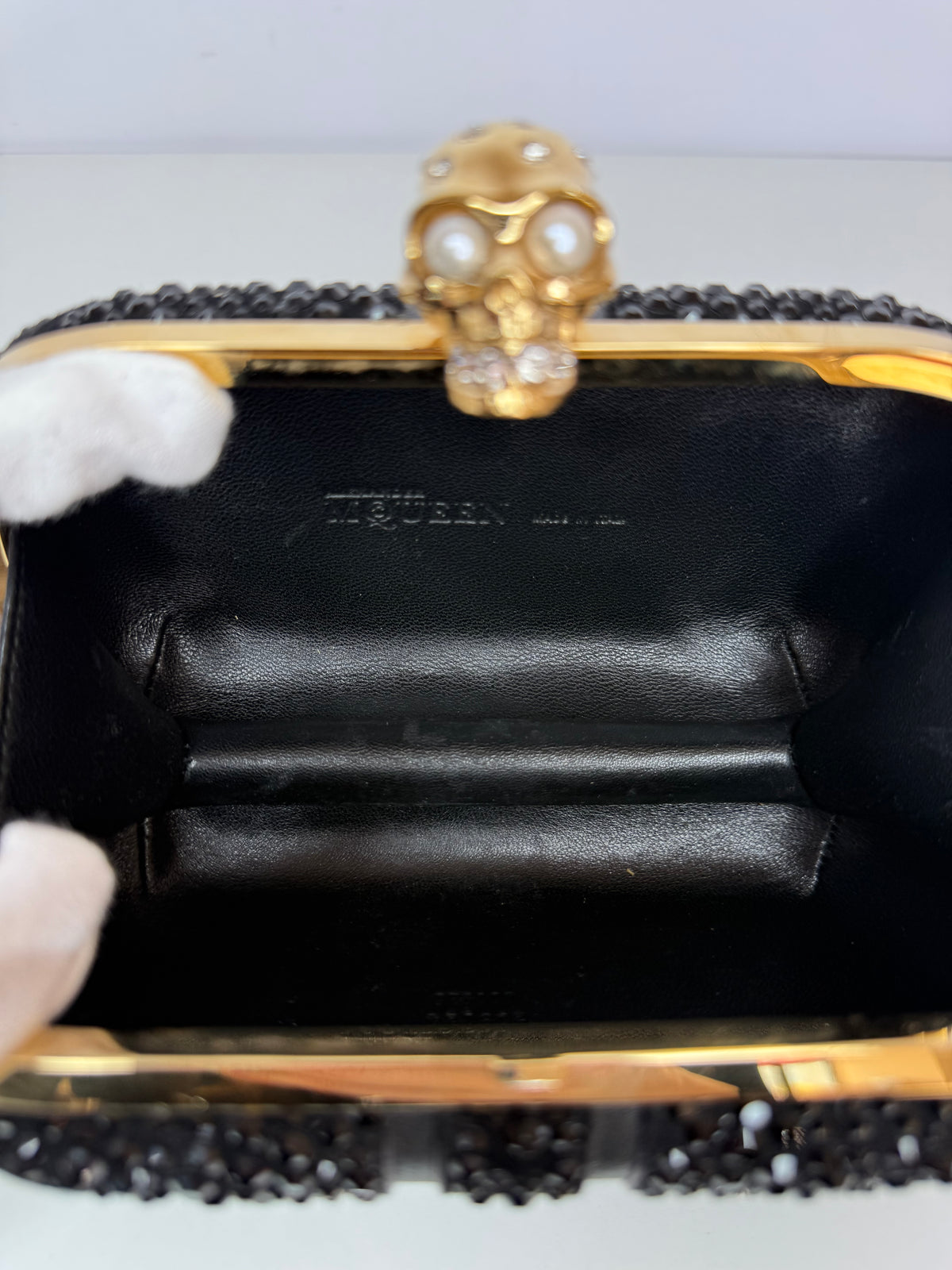 Alexander McQueen Black Nappa Studded Britannia Skull Box Clutch