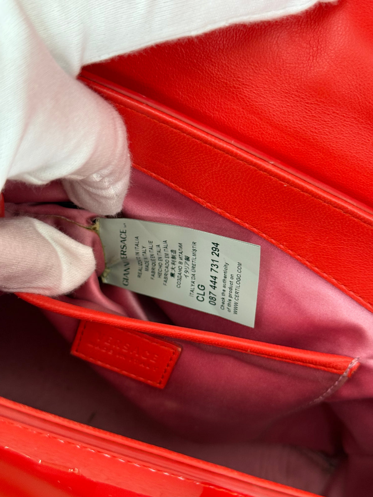 Versace Medusa Medallion Signature Red Patent Leather Hand Bag