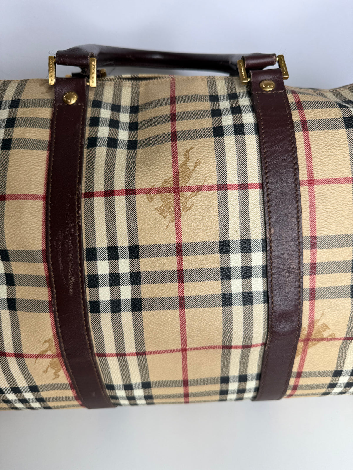 Burberry Haymarket Check Duffle Bag Dark Brown