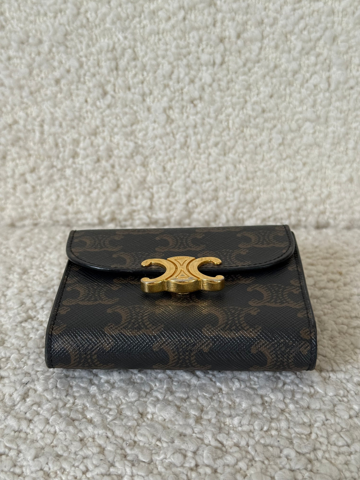 Celine Small Flap Wallet Triomphe In Triomphe Canvas Tan