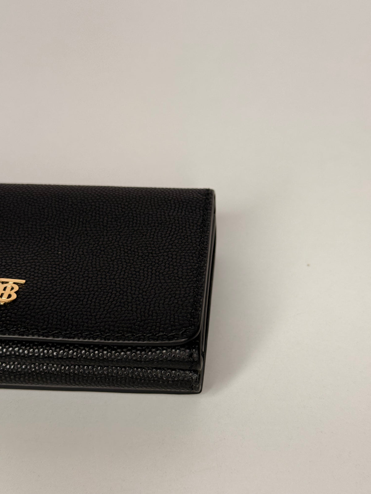 Burberry Black Grained Leather TB Compact Lark Wallet